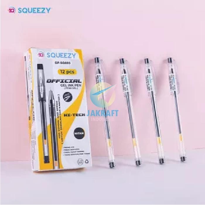 

Sp (12 Pcs) Pulpen Gel Pen Squeezy Gp-Sq885 Hitam Black | Gp-Sq883 Biru Blue Hi-Tech Official Needle Tip 0.28 Mm Ultra Fine
