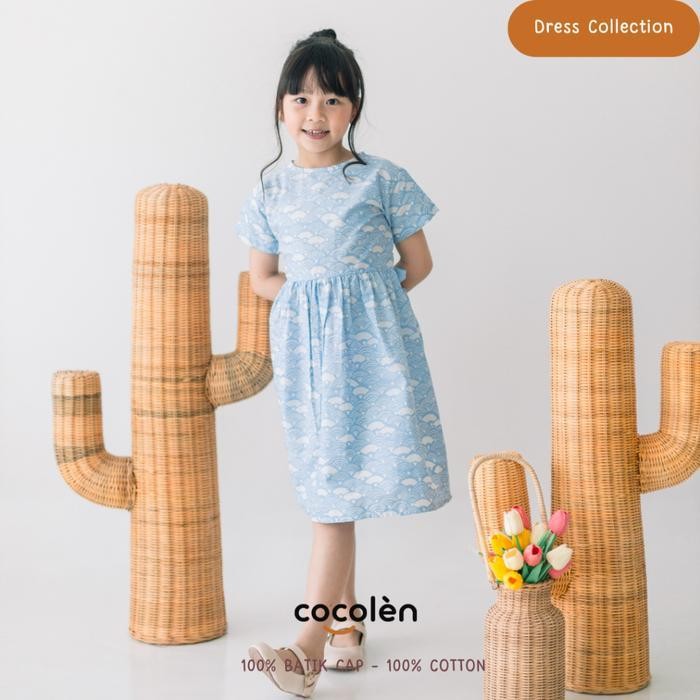 Dress Batik Sekolah Anak Cewe Perempuan Biru Muda Drs0017