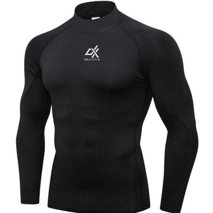 Baselayer Lengan Panjang Thumbhole Manset Olahraga Pria Kerah Tinggi Nugi