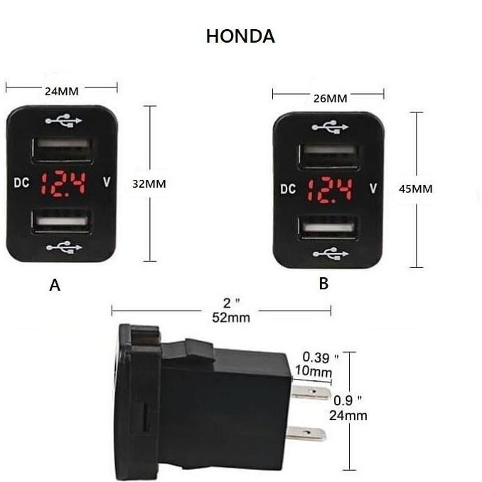 CHARGER VOLT HONDA CAR CHARGER MOBIL USB SLOT VOLT METER AKI