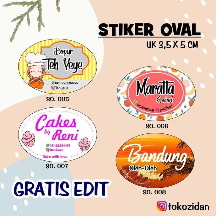 

+++++] STIKER KEMASAN LABEL PRODUK SNACK KUE MINUMAN BENTUK OVAL MURAH CUSTOM