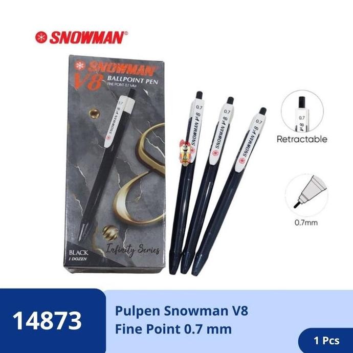 

siap kirim] Ballpoint / Pulpen / Bolpen Pen SNOWMAN V8 0.7mm Hitam / black