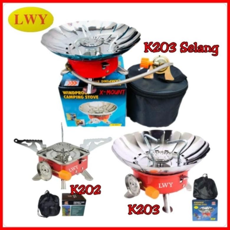 Kompor Camping Mini Portable Gas Stove Kotak Bulat Kompor Gunung Bunga Selang Nugi