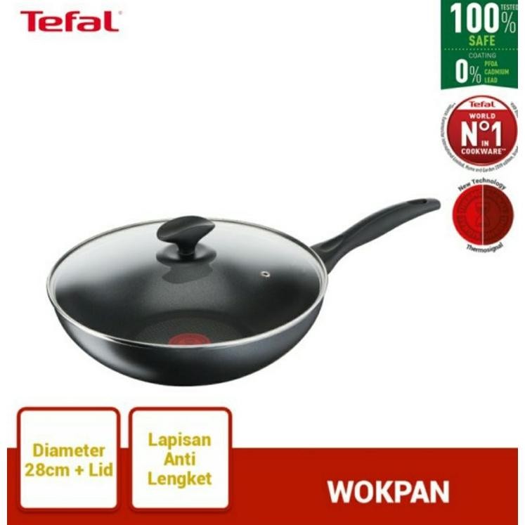 TEFAL Cook and Clean Wokpan 28cm + Lid Wajan Anti Lengket Titanium dengan tutup