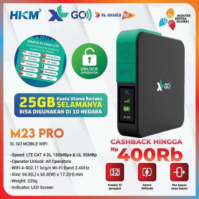 NEW HKM M23 PRO Modem Mifi Wifi XL GO IZI 4G Portable Bypass & Unlock Bonus Data 25GB