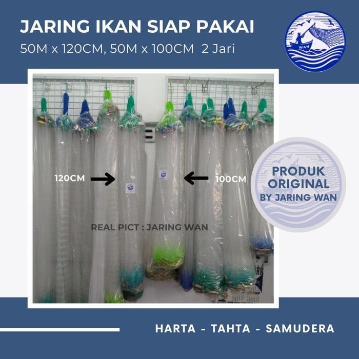 FT Jaring ikan siap pakai 50m 2 jari tinggi 100-120cm