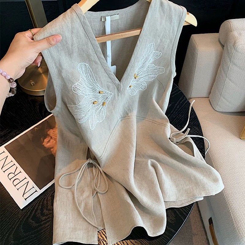 Bordir Retro Baru V Kerah T Baju Wanita KAOS