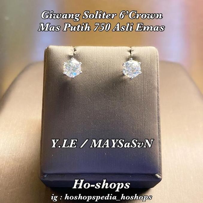 Baru  Giwang Soliter 6' Crown Mas Putih 750 Asli Emas