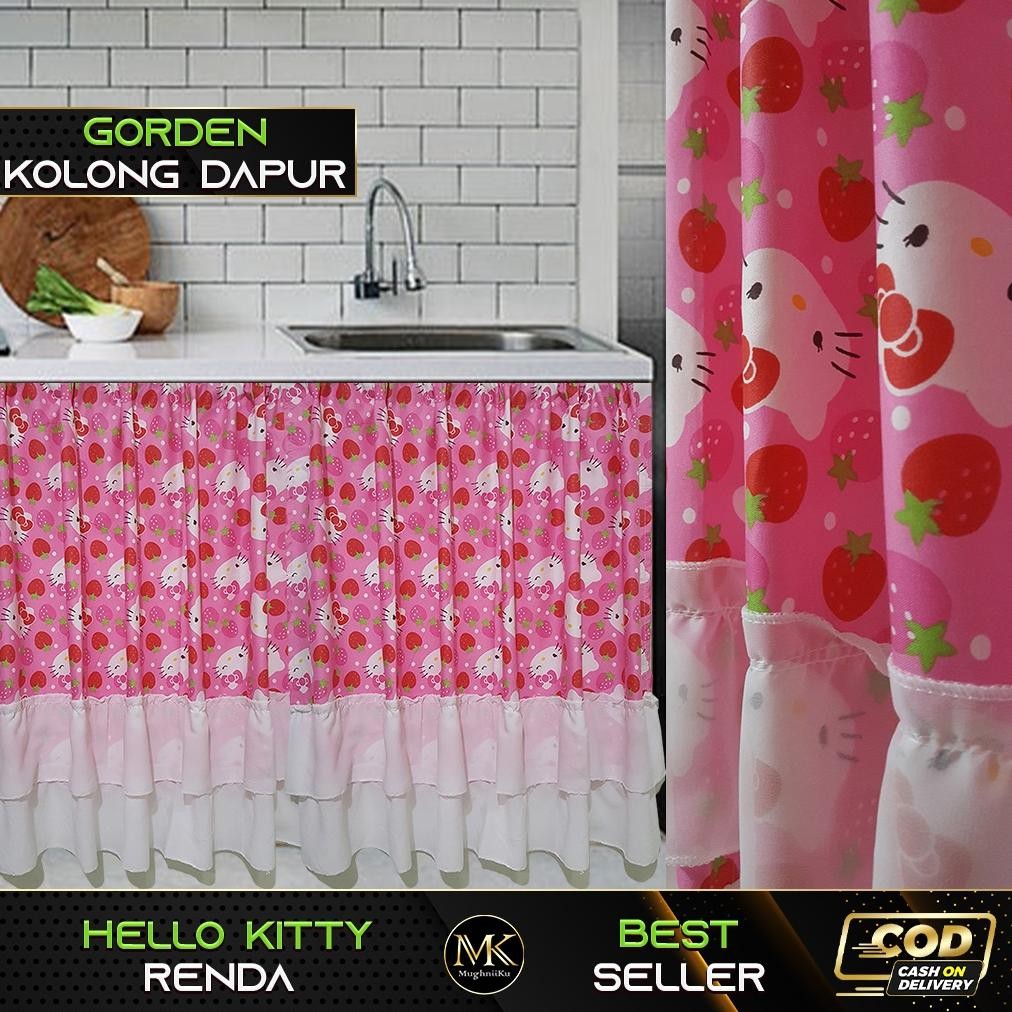 (DISKON TERBARU) Gorden Kolong Dapur Hello Kitty Pink Renda Bawah