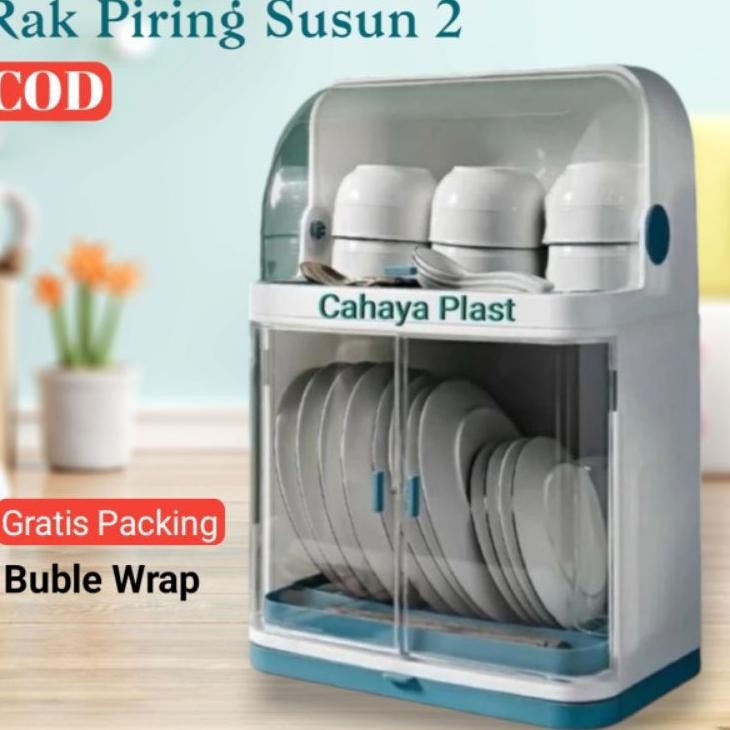 Rak Piring Mangkok Tertutup Plastik Mika Susun 2 Calon Mantu Serbaguna