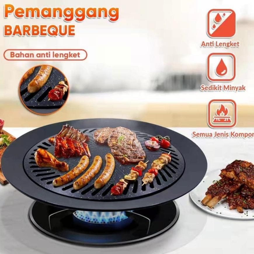 ''Terlaris" Grill Pan Bbq Alat Pemanggang Anti Lengket Bulat Wajan Teflon Besi Panggangan Bbq Korea 