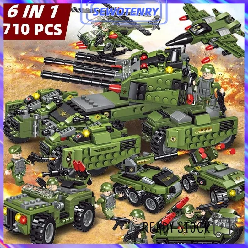 ''Terlaris" 710Pcs Mainan Brick 6 In 1 Jungle Tank Block Ww2 Pesawat Mainan Anak Laki Laki