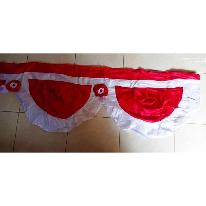 {{{{}}] Grosir bendera Indonesia background merah putih bunga besar 4 lengkung