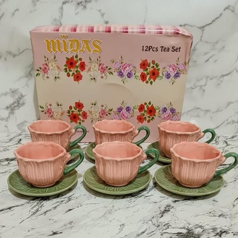 Murah Cangkir Tatak Set Bunga Tulip Midas Isi 6 Pcs Per Set/ Cangkir Set Flower Midas Pink/Cangkir K