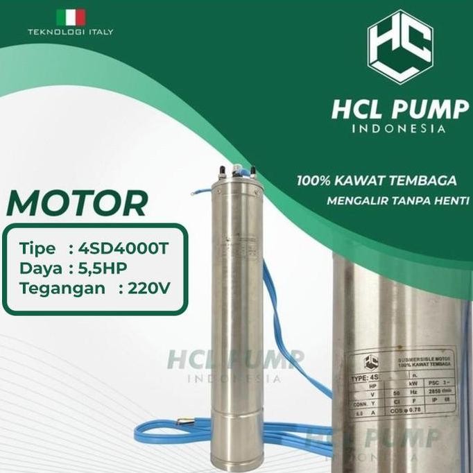 ] HCL MOTOR ONLY 4SD 4000M 4" 5,5HP 220v | 4SD4000M 4 SD pompa air submersible 5,5 hp 1 phase