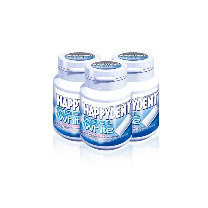 

Happydent Cool White Bottle 61.6g - Permen Karet Rasa Mint (3 Bottles)