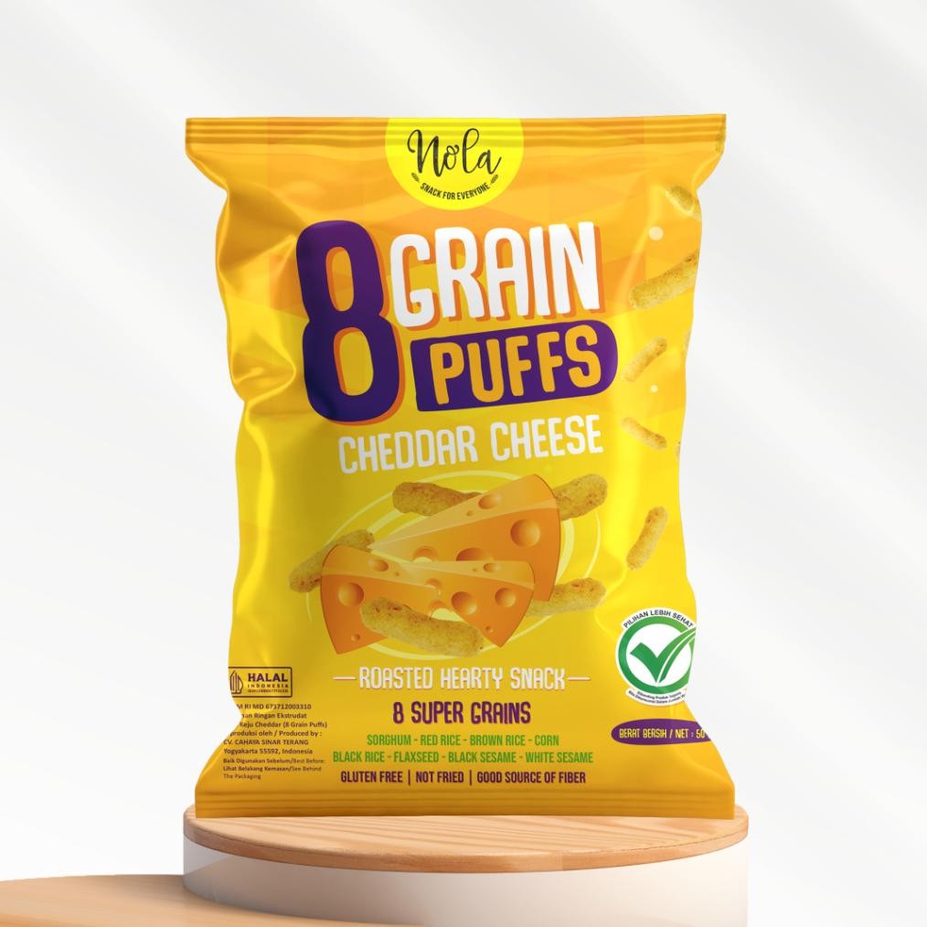 

Bundle Hemat 20 PCS Nola 8 Grain Puffs Cheddar Cheese (Rasa Keju Cheddar) @50 Gram