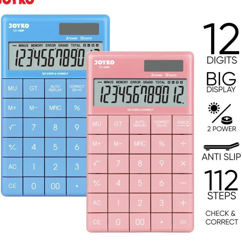 

Kalkulator Joyko Cc48Bp Che Correct 12 Dit Calculator Warna Pastel Cek Ulang