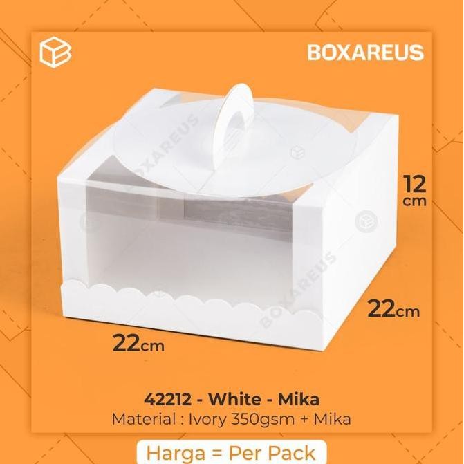 

TERLARIS - Box Kue Mika Kotak Cake Packaging Transparan Dus Handle | 42212 White Mika