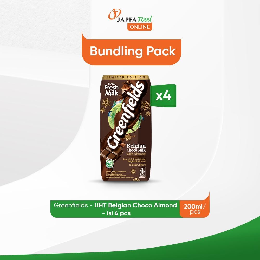 

Greenfields Susu UHT Belgian Choco Almond 200ml - Isi 4 pcs - 100% Fresh Milk dari Greenfields Farm