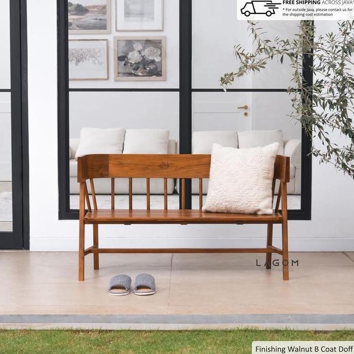 Bangku Panjang Kayu Jati Solid Dengan Sandaran Unik Seo