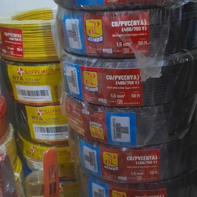 KABEL NYA 1.5MM JEMBO TEMBAGA MURNI 50METER-HITAM KABEL TUNGAL SNI