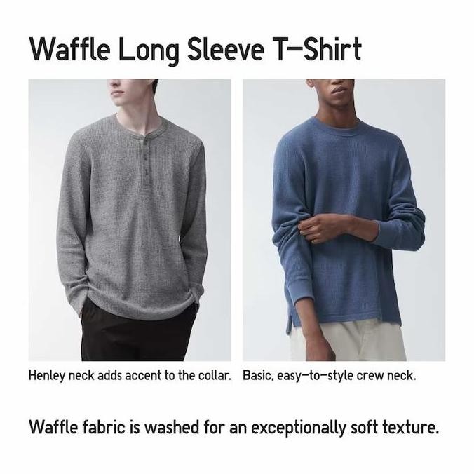 Murah Jastip Men T-Shirt Waffle Lengan Panjang Kaos Pria Sweater Uniqlo