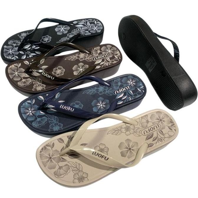 Luofu Sandal Jepit Karet Wanita Import Empuk Ttk Bunga F2268-BRE07  (B4)