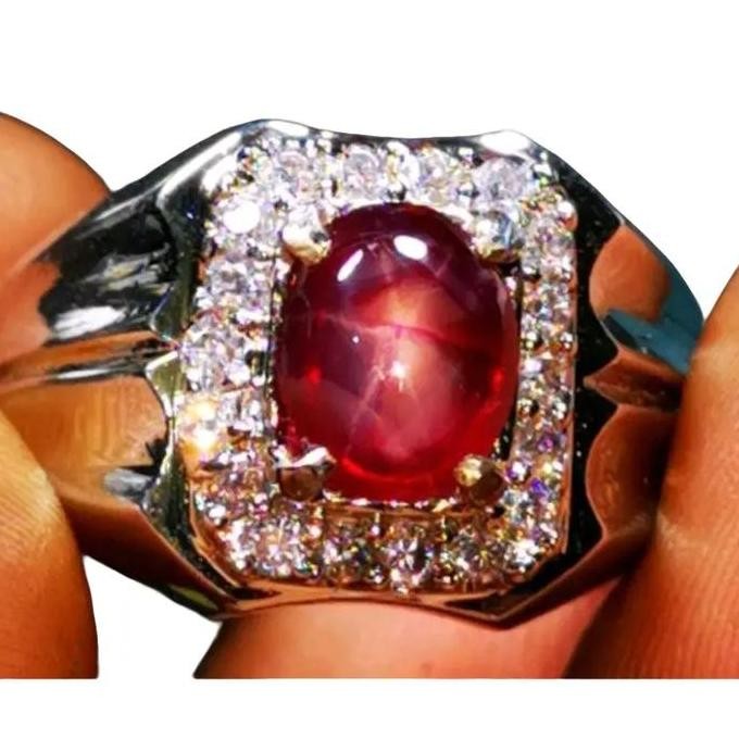 Baru Cincin Pria Permata Asli Ruby Star Tanzania Dimensi 8 X 6 X 3 Mm Top Quality Ring Mewah