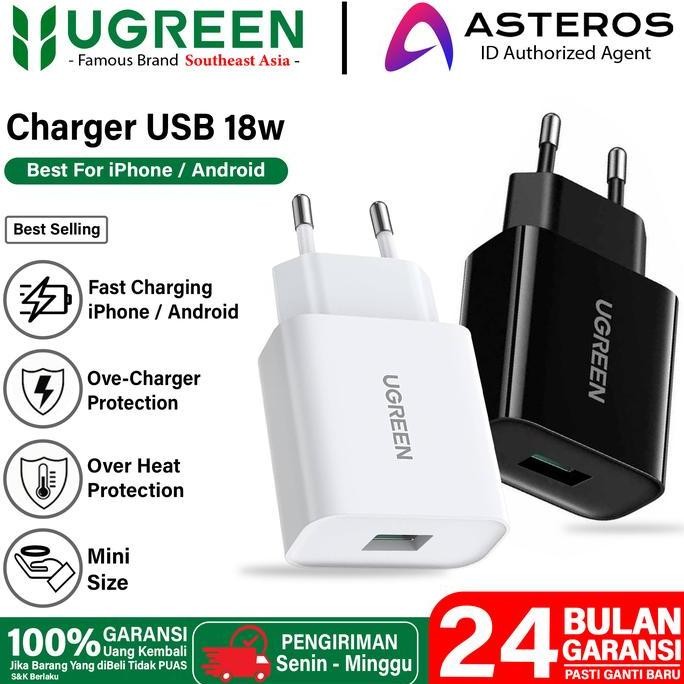 SALE UGREEN KEPALA CHARGER USB A QC 3.0 18W FAST CHARGING ADAPTOR CAS IPHONE ANDROID