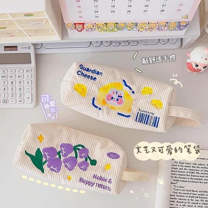 

Baru Kensho Kotak Pensil Corduroy Aesthetic Handle Lucu Korean Style Pouch Serbaguna
