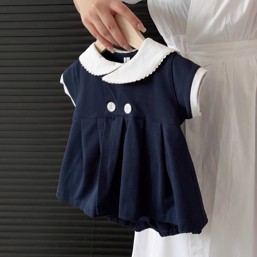 [CCB BABY]Set Gaun dan Celana Navy Preppy Lucu untuk Anak Perempuan