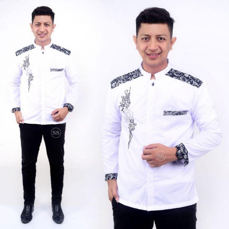 Sg Baju Muslim Pria Modern Motif Batik Kombinasi Bordir