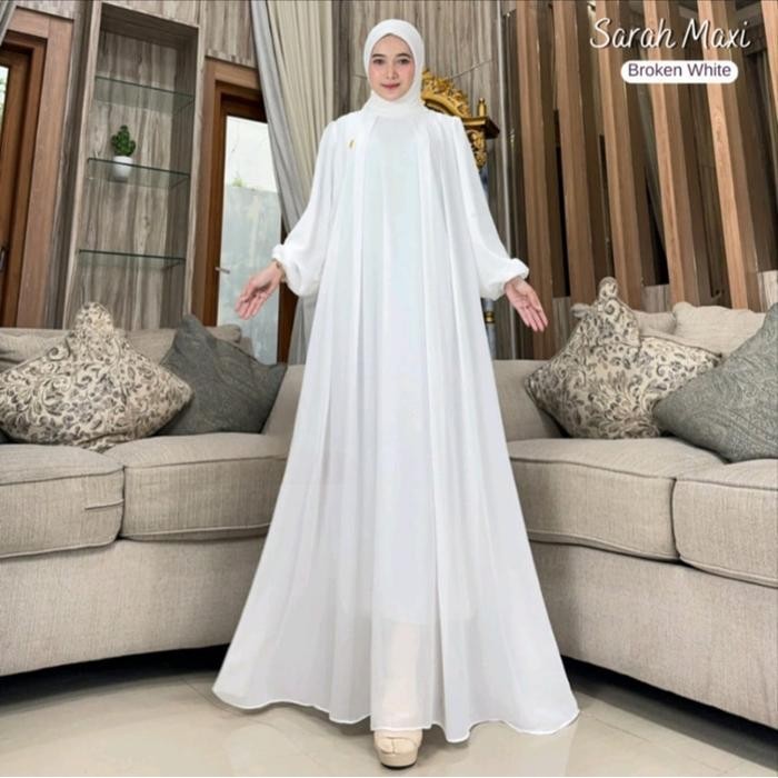Gki Dc20 Sarah Maxi Gamis Kondangan Jumbo Polosan Bahan Ceruty Non Busui Lengan Balon Pesta Mewah. 2