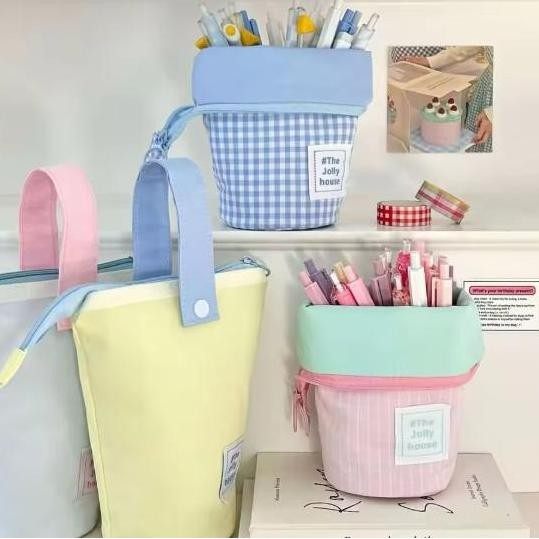 

Baru Tempat Pensil Standing Pouch Korean Style - Pen Case + Make Up Pouch Kotak Lucu