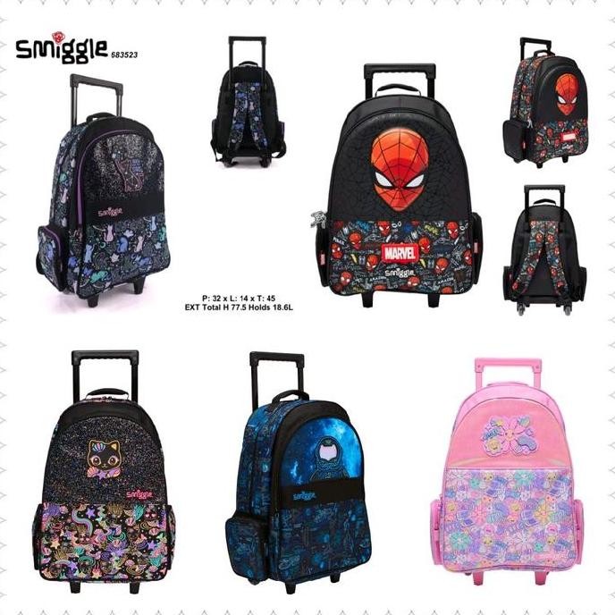 Tas Smiggle Trolley Dengan Roda Menyala - Tinggi 46Cm - Fashion