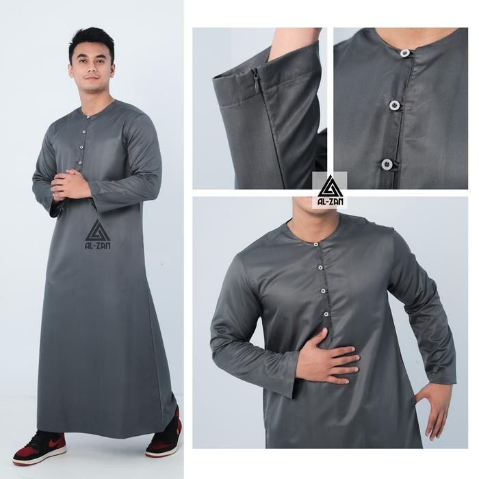Jubah Pria Muslim Slimfit Jubah Gamis Pria Lengan Panjang Resleting Busana Muslim Baju Jubah Muslim 