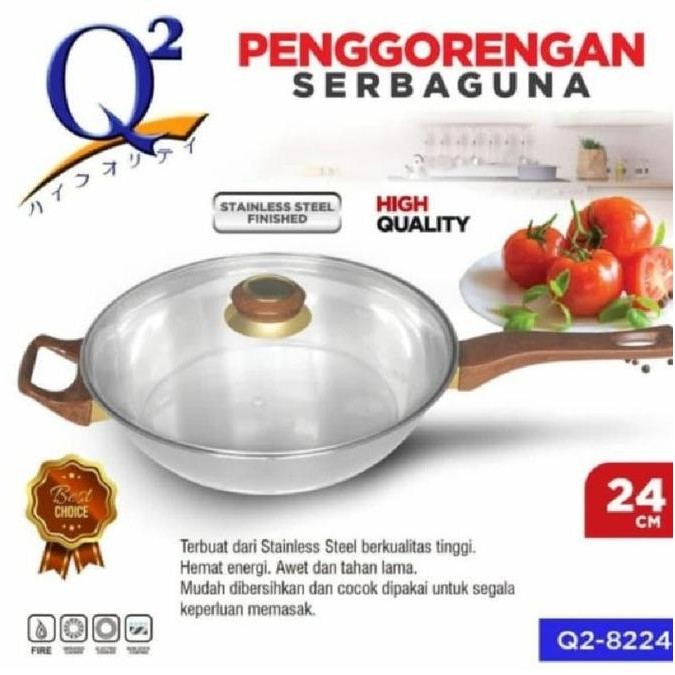 Panci Wajan Goreng Stainless Anti Lengket 24Cm Gsf Q2-8224