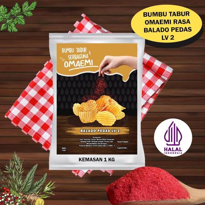 

Bumbu Tabur OmaEmi Rasa Balado Pedas Lv 2 Untuk Taburan Snack/Keripik/Camilan Kemasan 1 KG Food Grade KS