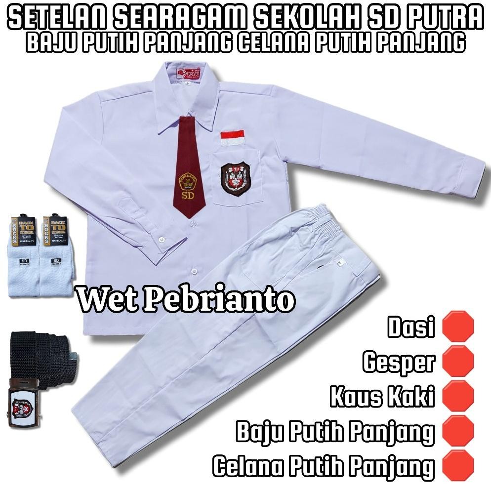 ''Terlaris" Setelan Seragam Sekolah Sd Putih - Putih Laki Laki Baju Putih Lengan Panjang Celana Puti