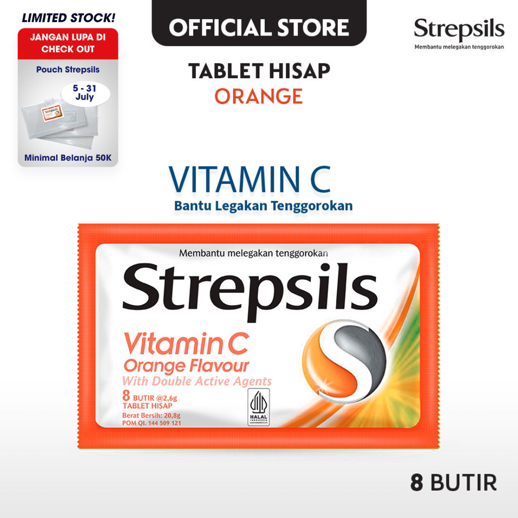 

Strepsils Vitamin C 8s - Permen (Tablet Hisap) Pelega Tenggorokan