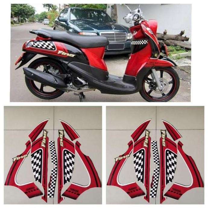 READY STIKER STRIPING MOTOR YAMAHA FINO KARBU 2012 HITAM MERAH ORIGINAL