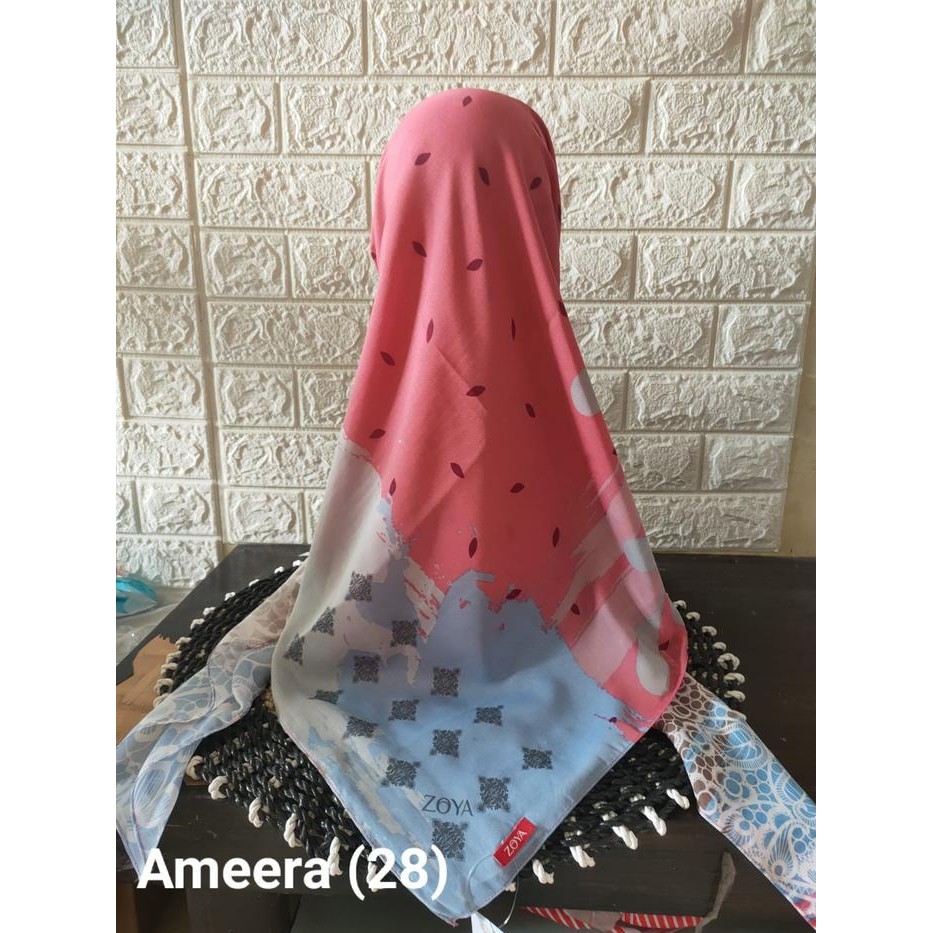 RHS Jilbab Zoya Scarf Segi Empat New Arrival Motif Ameera Tropical Pink