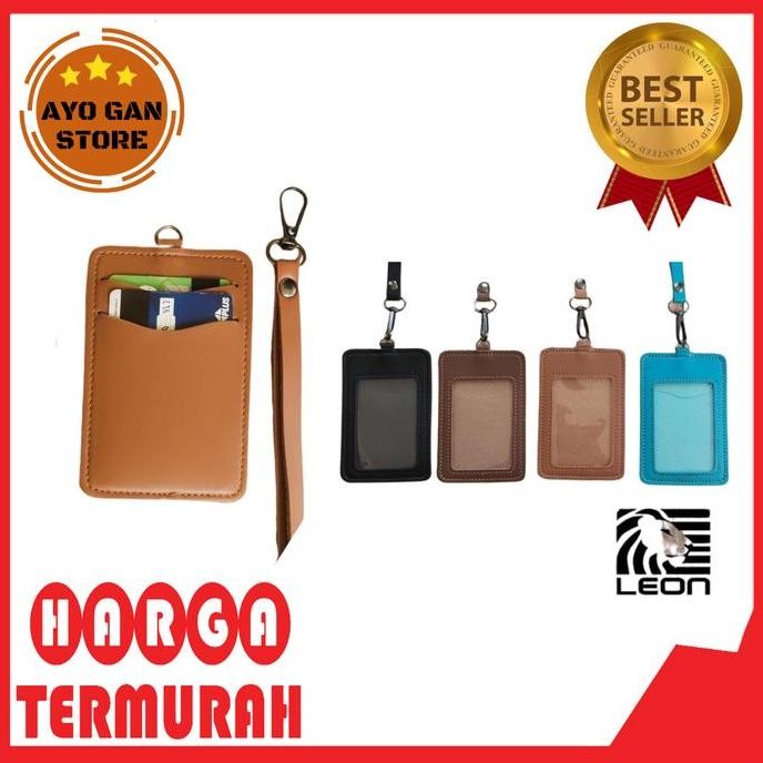 

New LEON Card Holder Kulit Lanyard | Name Tag ID Coklat
