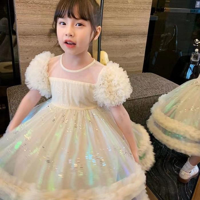 Ac [Princess Kesli] 1-10 Tahun Gaun Apricot Dress Pesta Princess Anak Perempuan Katun Nyaman Lembut 