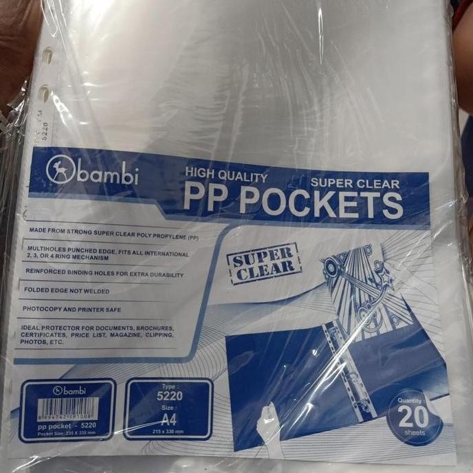 

New PLASTIK PP POCKETS BAMBI A4 HIGH QUALITY / GLASS CLEAR