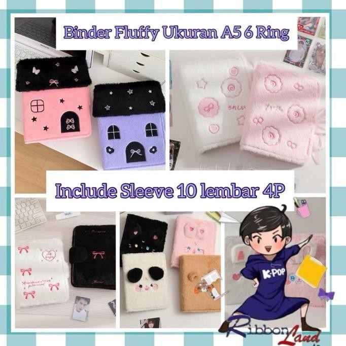 

New (Binder+10 Lembar 4P Sleeve A5) Binder Set Fluffy Berbulu Halus Lembut
