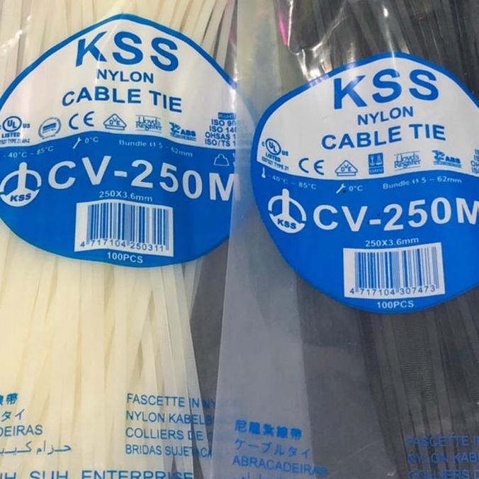 

New KSS Kabel Ties CV-250M 250CM 100PCS Hitam & Putih Nylon Cable Tie 250X3.6mm isi perpack