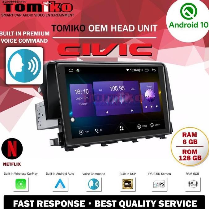 '' Headunit Android Tomiko For Honda Civic - 6 Gb | 128 Gb ''