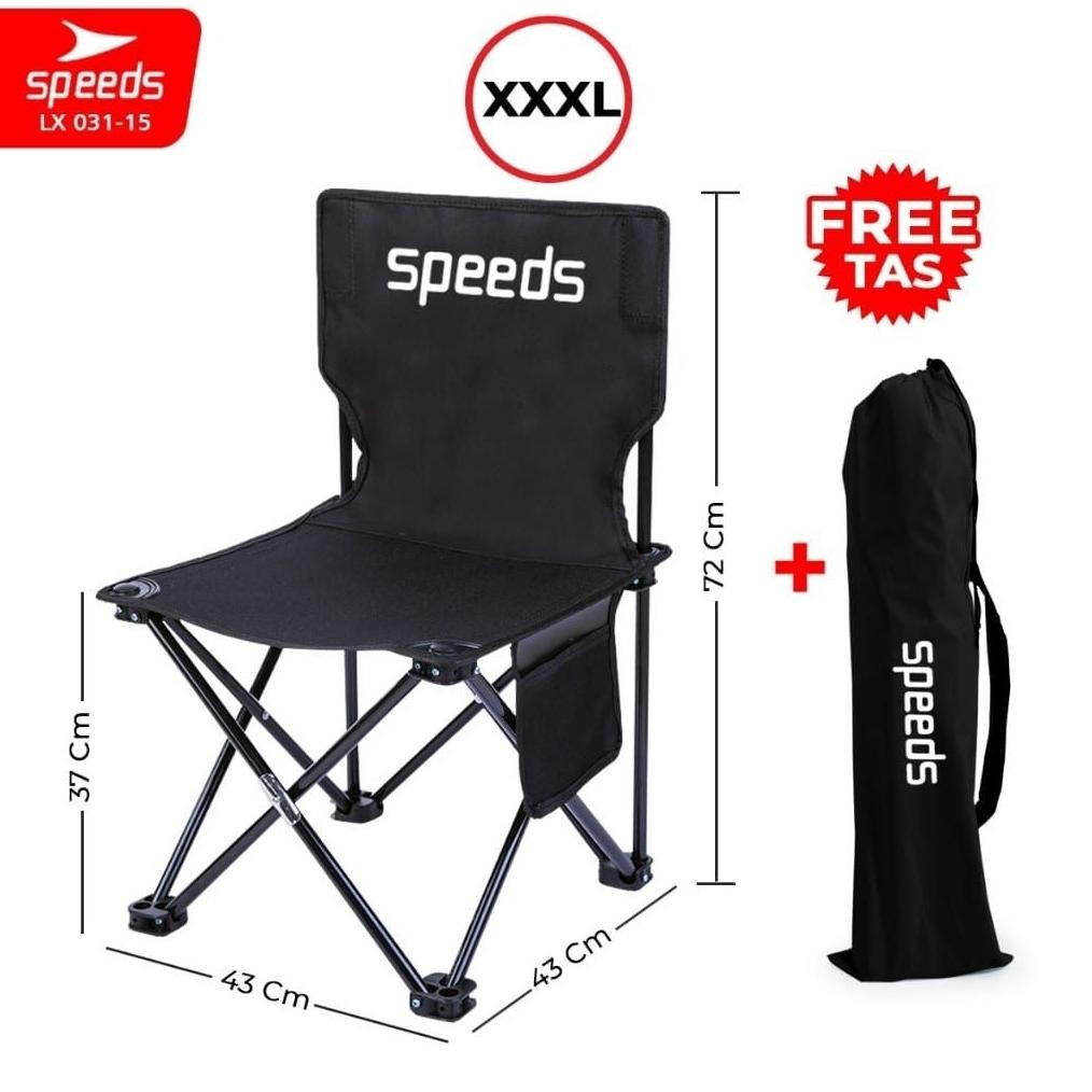 SPEEDS Kursi Lipat Outdoor Portable Kursi Camping Kursi Gunung Bangku (Warna Hitam)